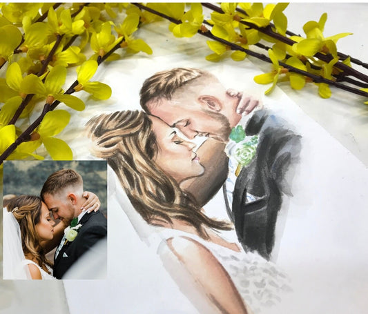 Custom portrait of couple, Wedding day gift for bride and groom