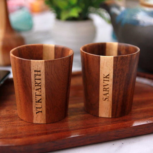 Personalized Wooden Tea & Coffee Cup Set