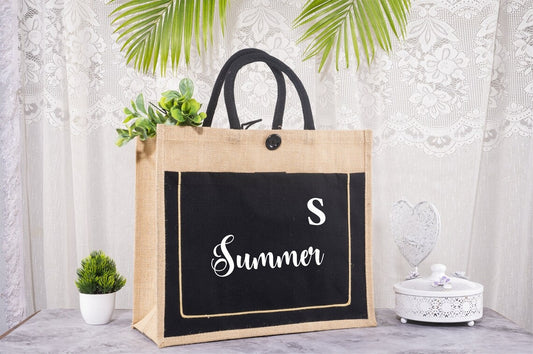 Black Cotton Canvas Jute Bags - Personalized Gifts for Weddings, Custom Logo