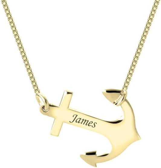 Personalized Anchor Necklace for Men Women Names Engraved