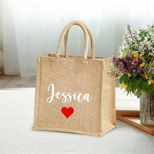 Personalized Burlap Bags Custom Name With Red Heart Monogram