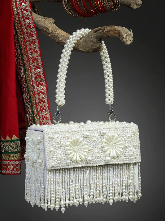 Coffer Bead Work Embellished Faux Silk Clutch