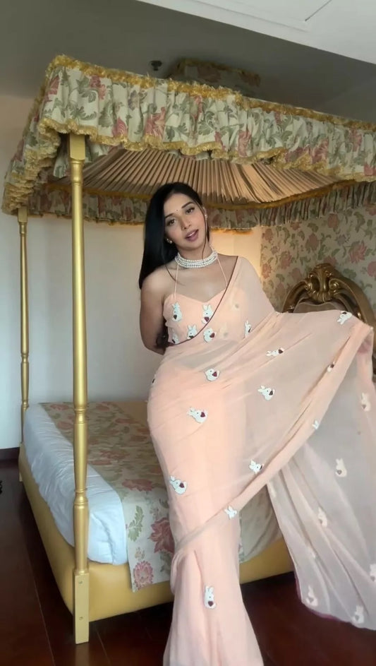 Faux Georgette Ready To Wear Saree With Blouse