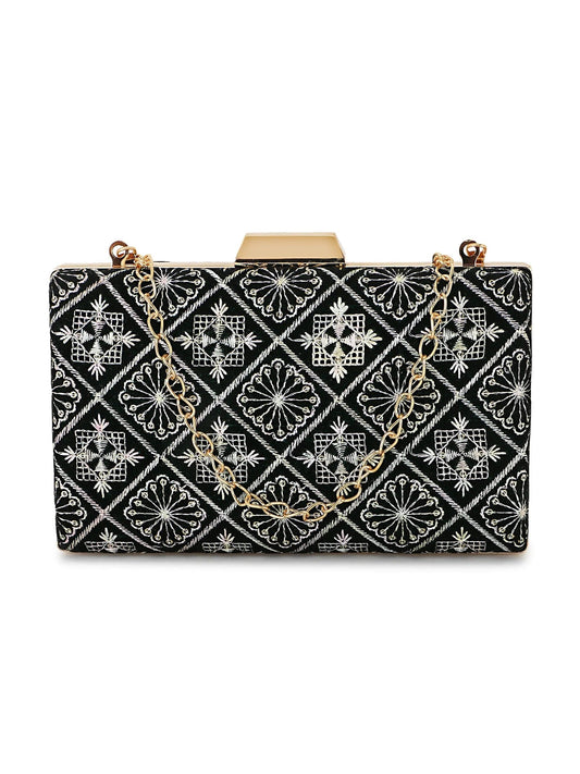 Hue Geometric Embroidered Velvet Clutch