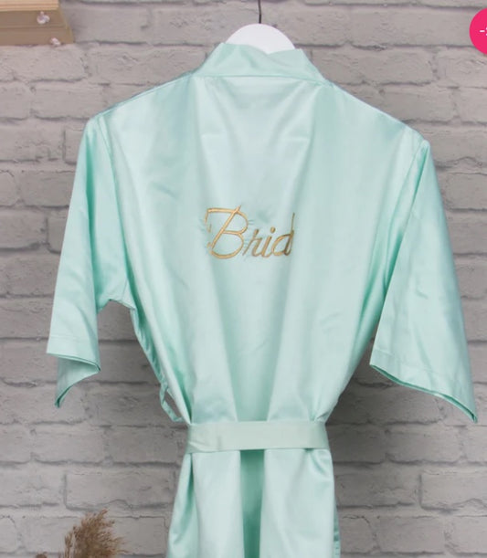 Personalised Satin Robe - Pastel Green