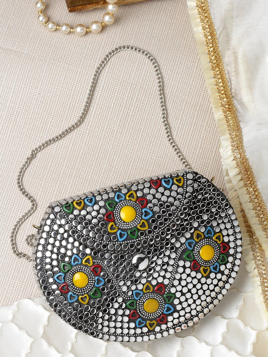 Mosaic Embellished Metal Clutch