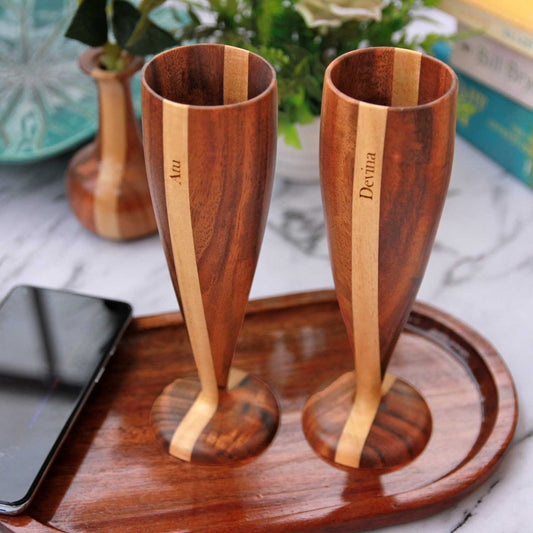 Personalized Wood Champagne Glasses | Anniversary Gift For Husband & Wife