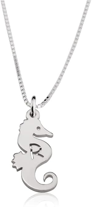 Personalized 925 Sterling Silver Seahorse Initial Necklace