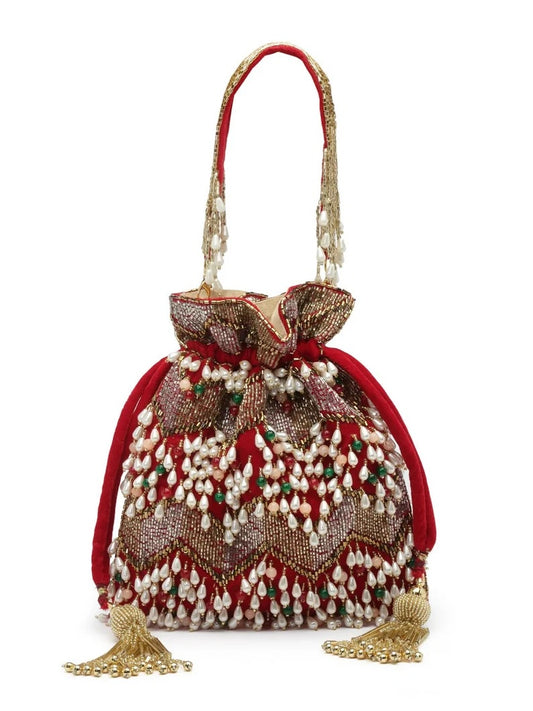 Dangle Embellished Velvet Potli Bag