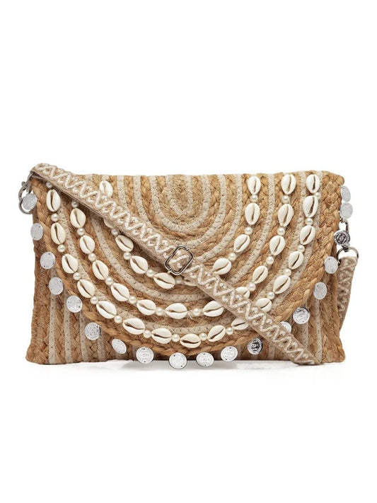 Embellished Structured Sling Bag with Tasselled