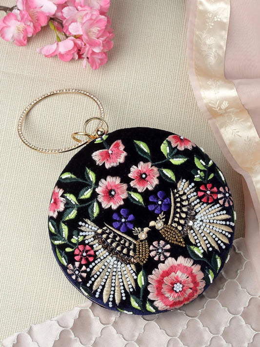 Embroidered Velvet Clutch