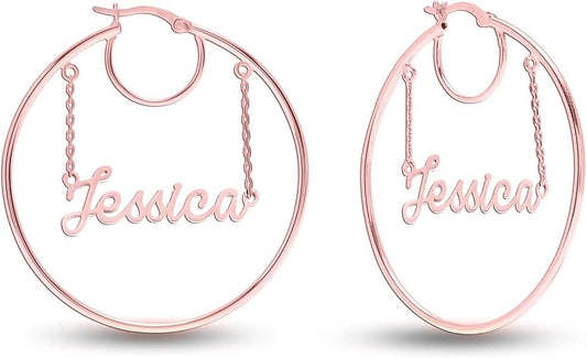 Personalized Custom Gold-Plated Hanging Name Hoop Earring