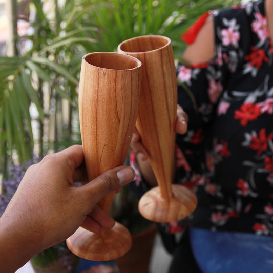 Personalized Neem Wood Champagne Glasses