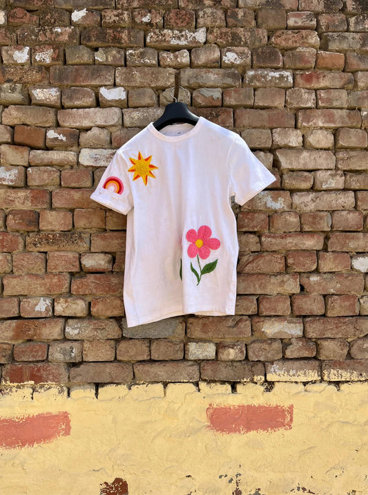 The Blossom Sun Hand-Embroidered Oversized T-Shirt (Unisex)