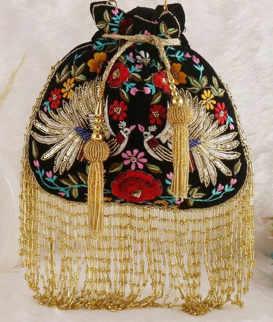 Black Embellished with Indian Hand Work Potli Bag