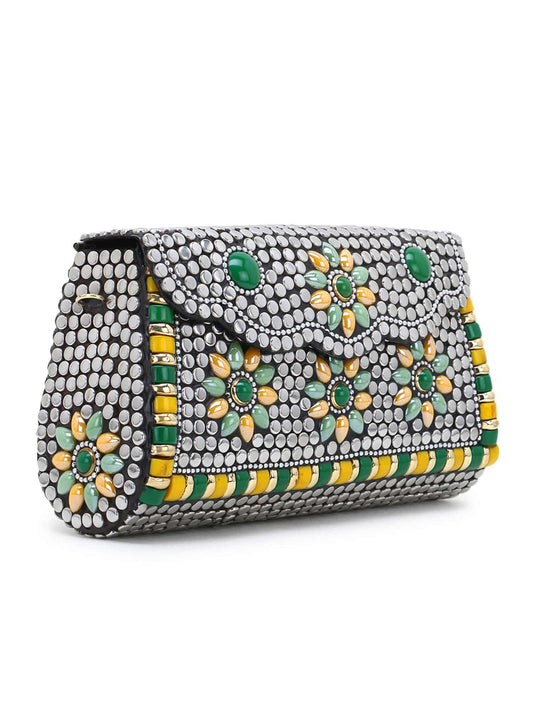 Mosaic Metal Clutch with Stone Work