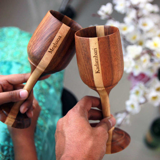 Personalized Wood Wine Goblets Engraved With Name | Anniversary Gift