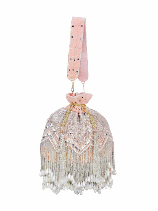 Dangle Chevron Embellished Velvet Potli Bag