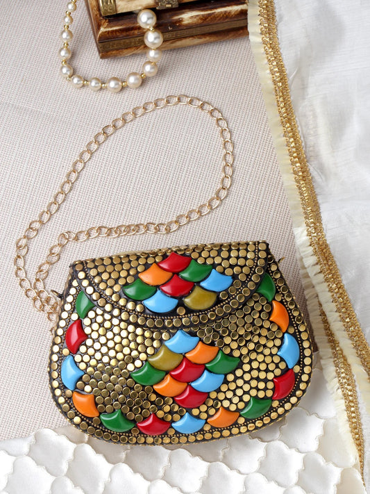 Mosaic Embellished Metal Clutch