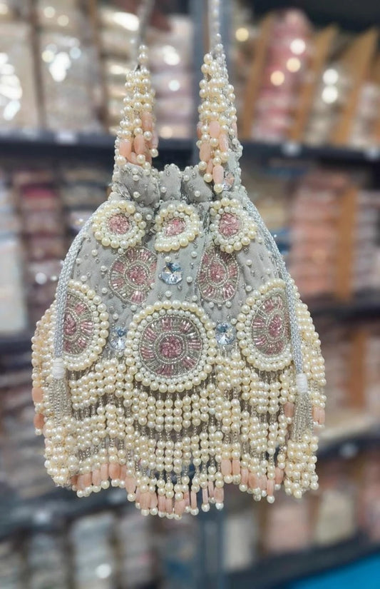 Pearl Double side Embroidery Work Potli Bag