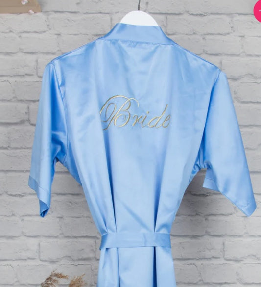 Personalised Satin Robe - Pastel Blue