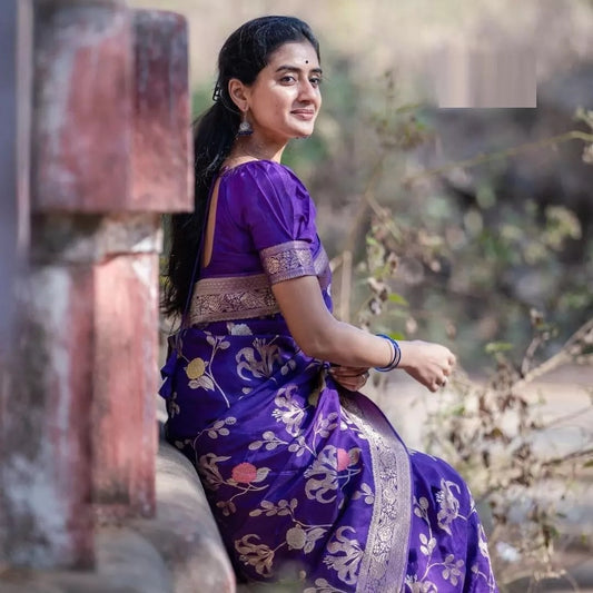 Purple Designer Soft Lichi Silk Saree With Blouse