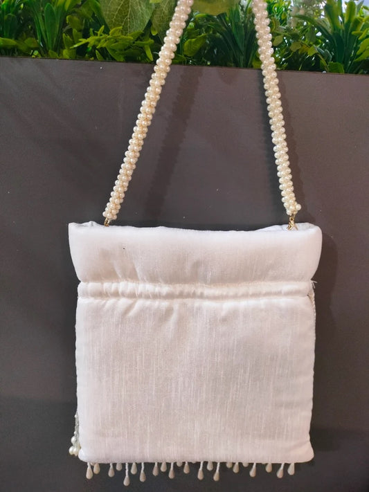 White Pearl Beaded Potli Bag