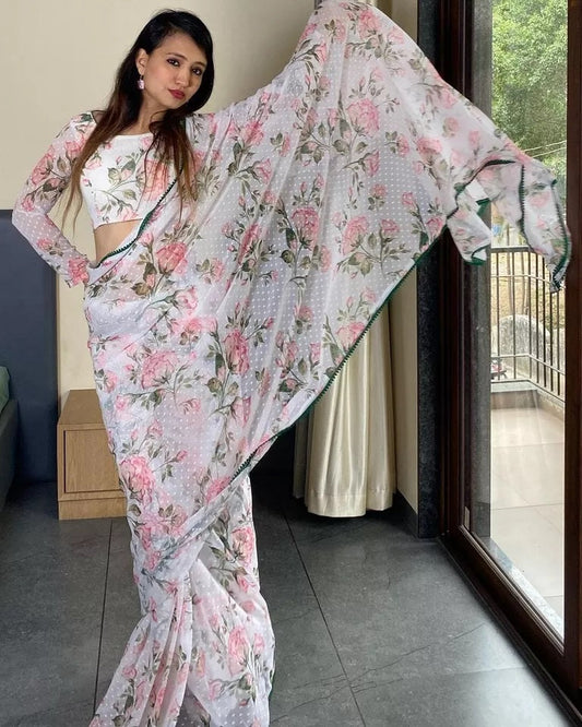 Pure Soft Georgette Silk Ready To Wear Sari With Blouse