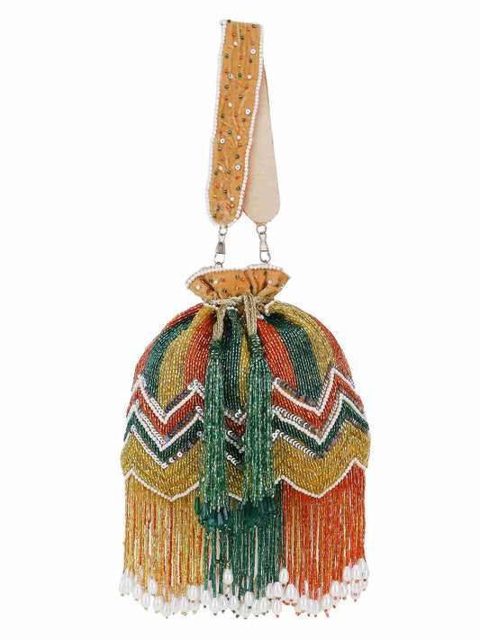 Dangle Chevron Embellished Velvet Potli Bag