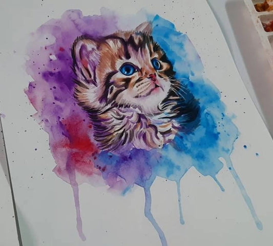 Custom Watercolor Cute Kitten Cat Animal Pet Creative Illustration