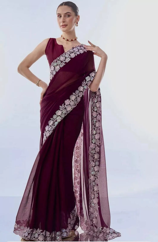 Georgette Classic Party Wear Saree,Wedding Bollywood Sari With Blouse