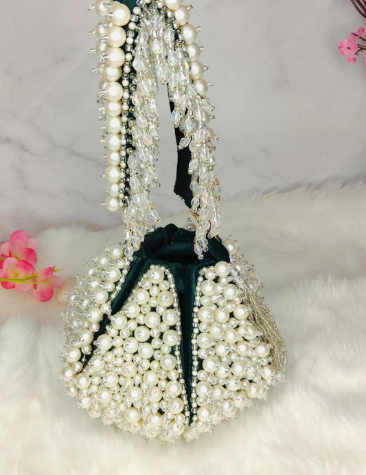 Pearl Embellished Lotus Potli Bag