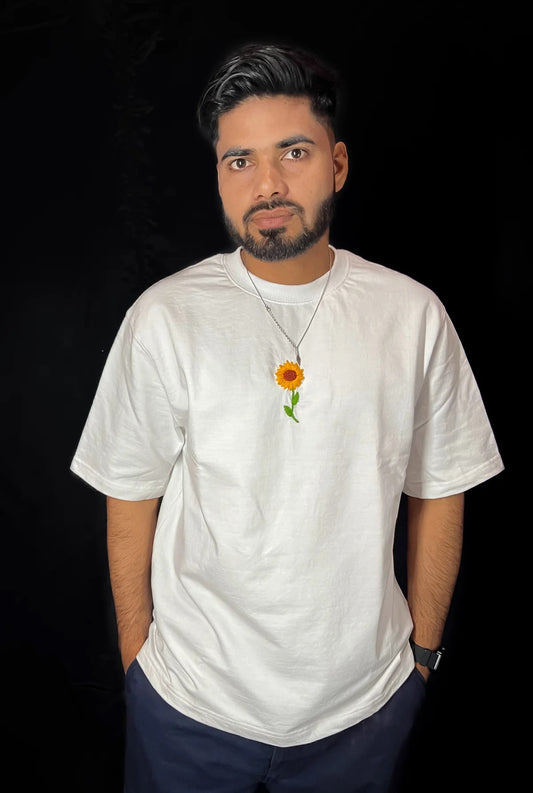 Minimalistic Sunflower Hand Embroidery Tshirt (Unisex)