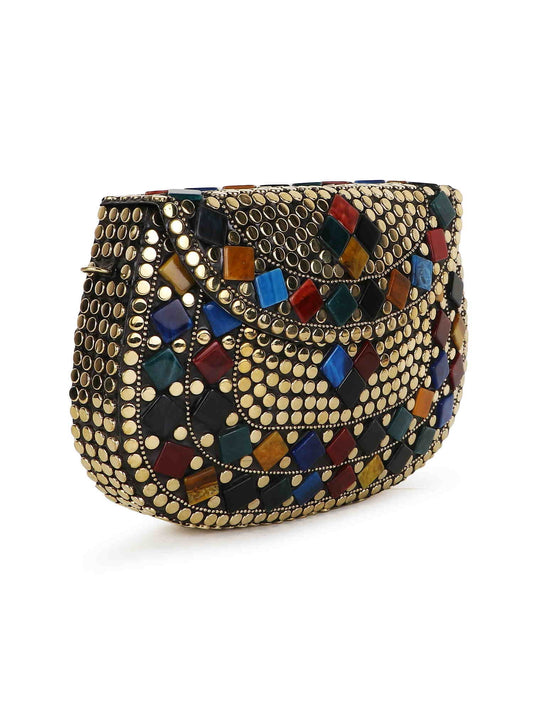 Mosaic Embellished Metal Clutch