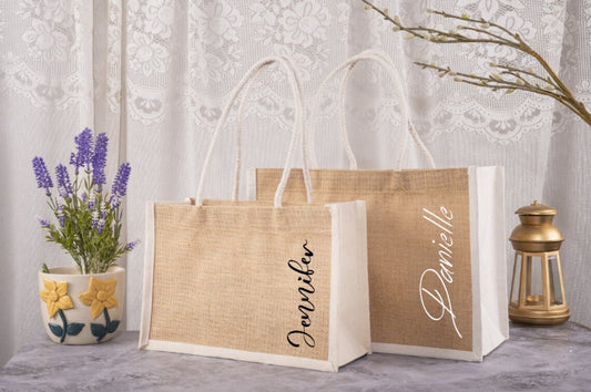 Personalized Burlap Bags, Custom Jute Beach Tote Bag, Beach Bag, Bridal Party Gift
