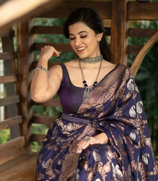 Classic Wear Soft Lichi Silk Saree,Party Wedding Indian Sari With Blouse