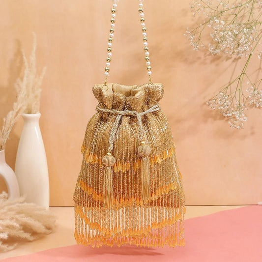 Designer Heavy Golden Work Potli Bag