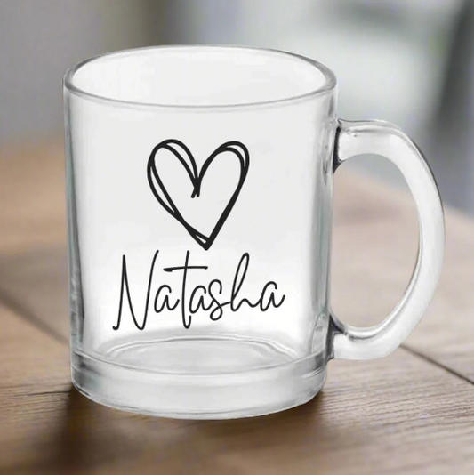 Customized Cafe Coffee Cups for Tea Glass Mug With Name - Heart