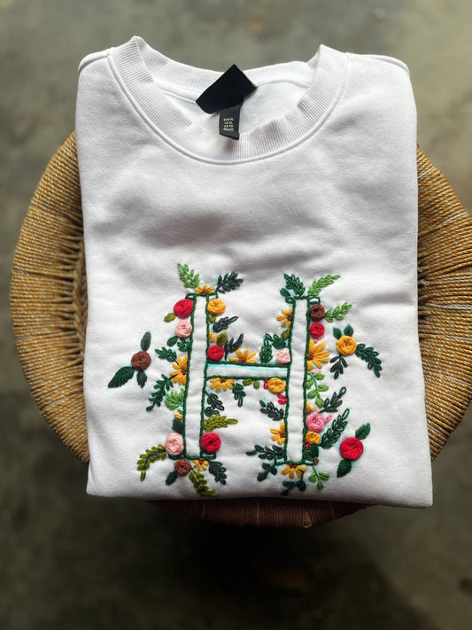 Custom Name Initials Hand Embroidery Sweatshirt (Unisex) | Personalized Design