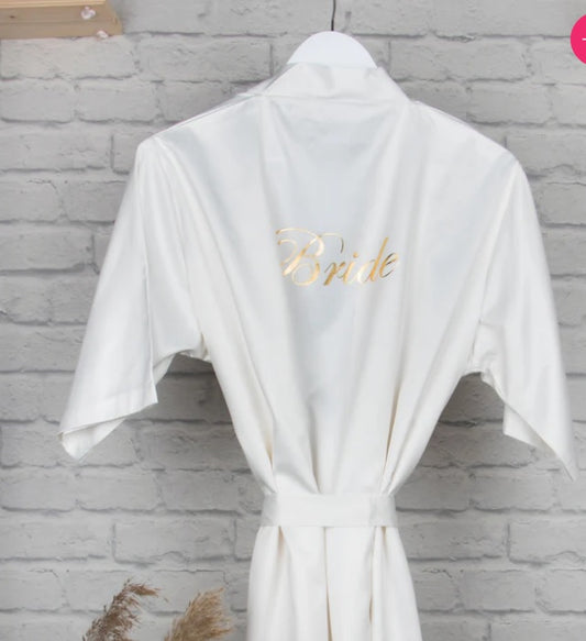 Personalised Satin Robe - Pearl White