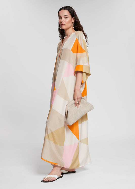 Soft Silk Crepe Digital Printed  Beach Wear Women's Long Kaftan