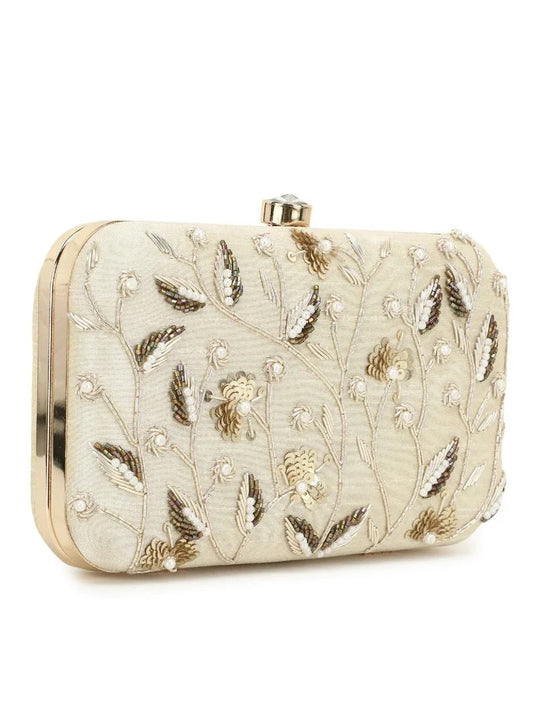 Designer Embellished Faux Silk Clutch