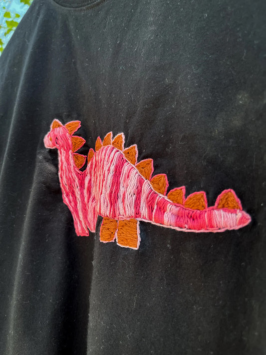 Cute Dinosaur Hand Embroidery Oversized T-shirt (Unisex)