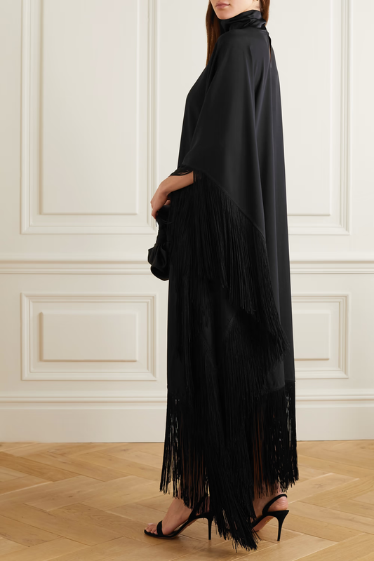 Black Korean Silk Black Long Kaftan For Women's