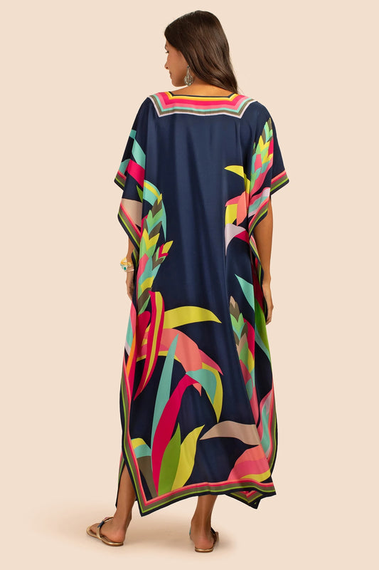 Women's Multi Color Silk Crepe Long Kaftan