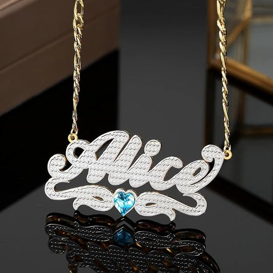 Double Plated Birthstone Heart Name Necklace