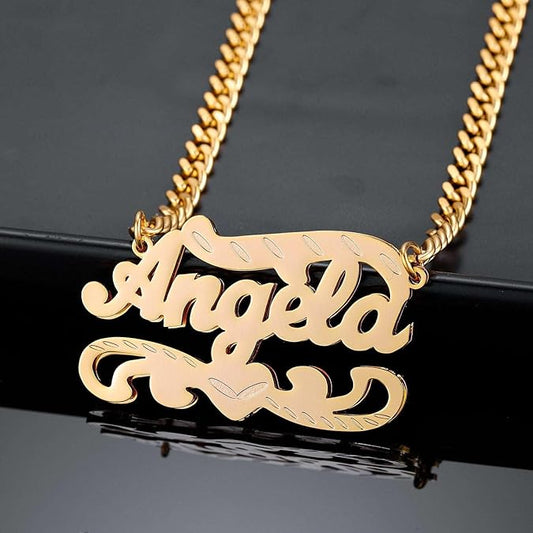 Name Necklace Personalized Double Plated Name Necklace with Heart