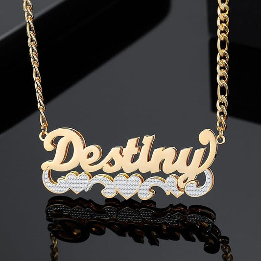 Double Plated Name Necklace 18K Gold Plated Nameplate Pendant