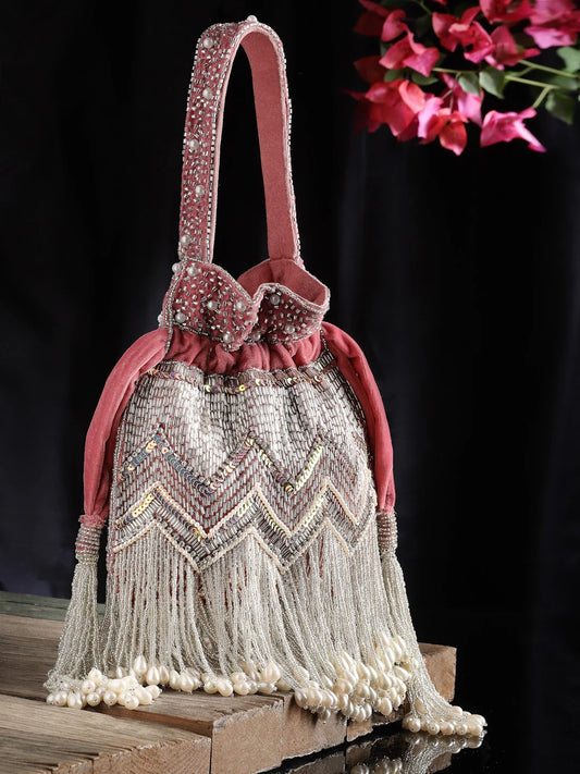 Droop Chevron Embellished Velvet Potli Bag