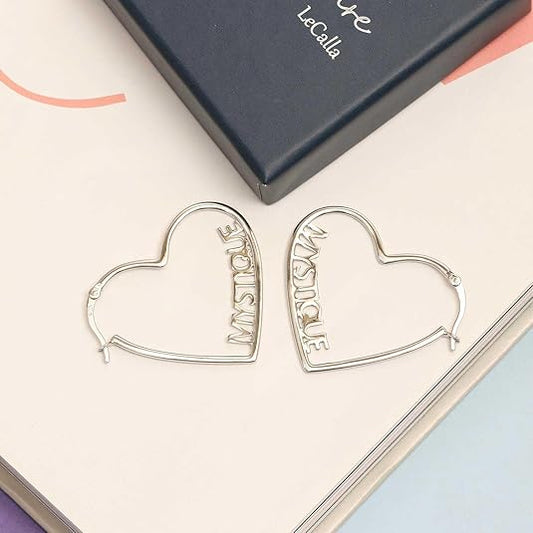 Personalized gold Plated /925 Sterling Silver Name Heart Hoop Earrings